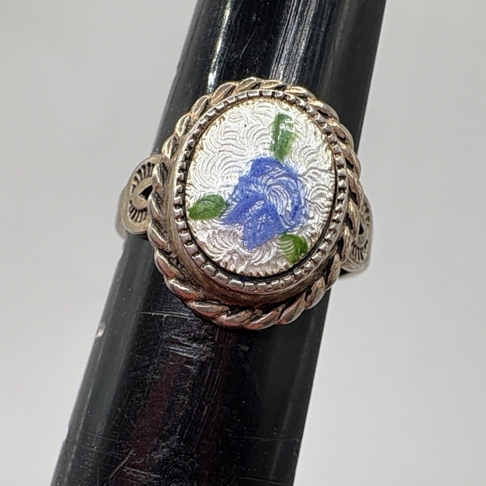 Danty Silver and Blue Floral flower sterling ring